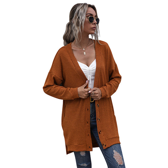 Damen Longline Rippstrick-Cardigan mit Knopfleiste, Eingrifftaschen und Oversize-Silhouette Shop Nory