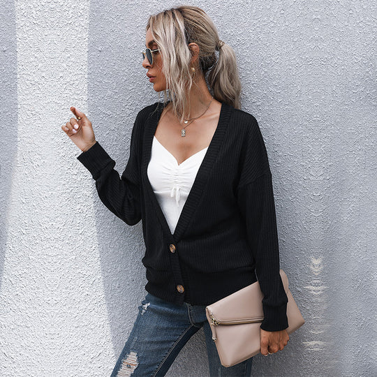Damen Offene Feinstrick-Cardigan mit Rippenstruktur, Knopfleiste und lockerer Passform Shop Nory