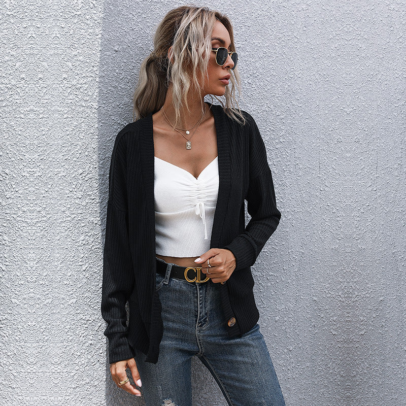 Damen Offene Feinstrick-Cardigan mit Rippenstruktur, Knopfleiste und lockerer Passform Shop Nory