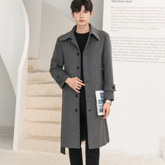 Herren Longline-Wollmix-Mantel mit verdeckter Knopfleiste und Schalkragen Shop Nory