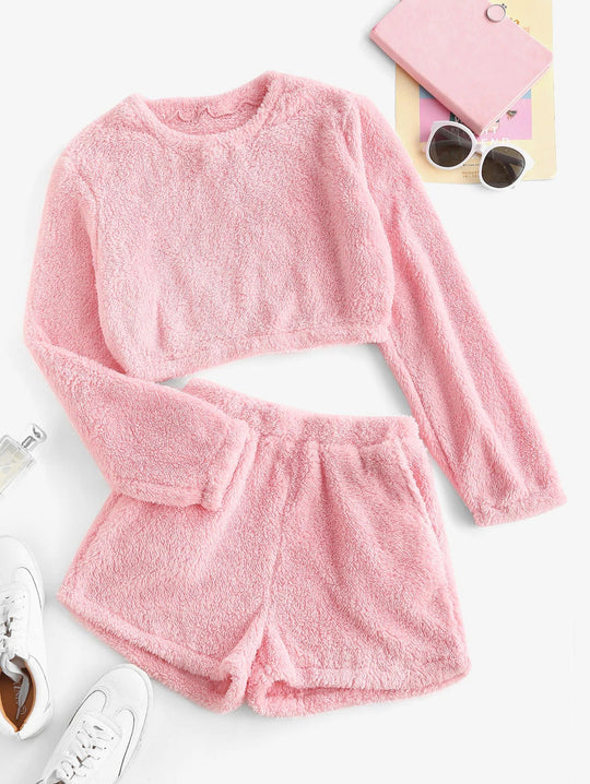 Damen Kuschelige Plüsch-Pyjama-Set