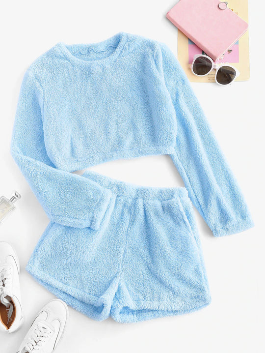 Damen Kuschelige Plüsch-Pyjama-Set