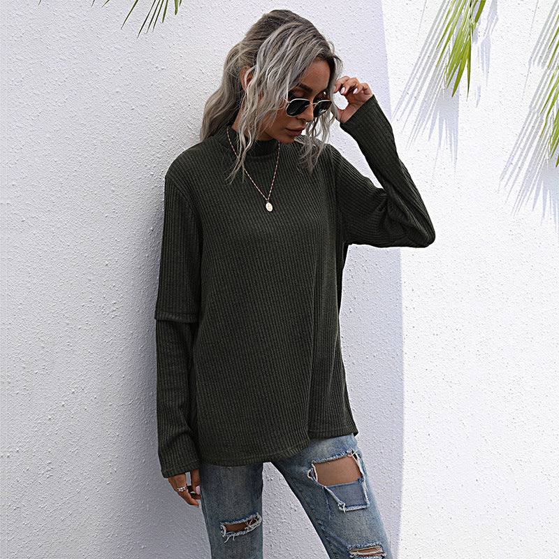 Damen Oversize Waffelstrick-Pullover mit Stehkragen und verlängerten Ärmeln Shop Nory