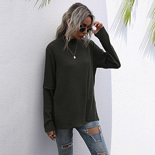Damen Oversize Waffelstrick-Pullover mit Stehkragen und verlängerten Ärmeln Shop Nory