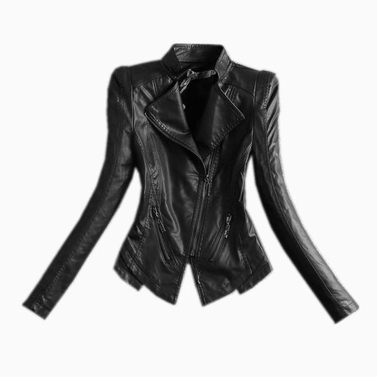 Shopnory | Damen Slim Fit PU-Lederjacke mit Reißverschlussnähten