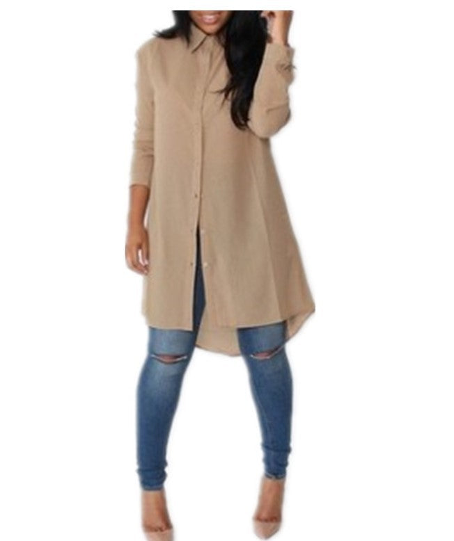 Damen Langes Hemdkleid‑Tunika mit Knopfleiste, Hemdkragen und asymmetrischem Saum Shop Nory