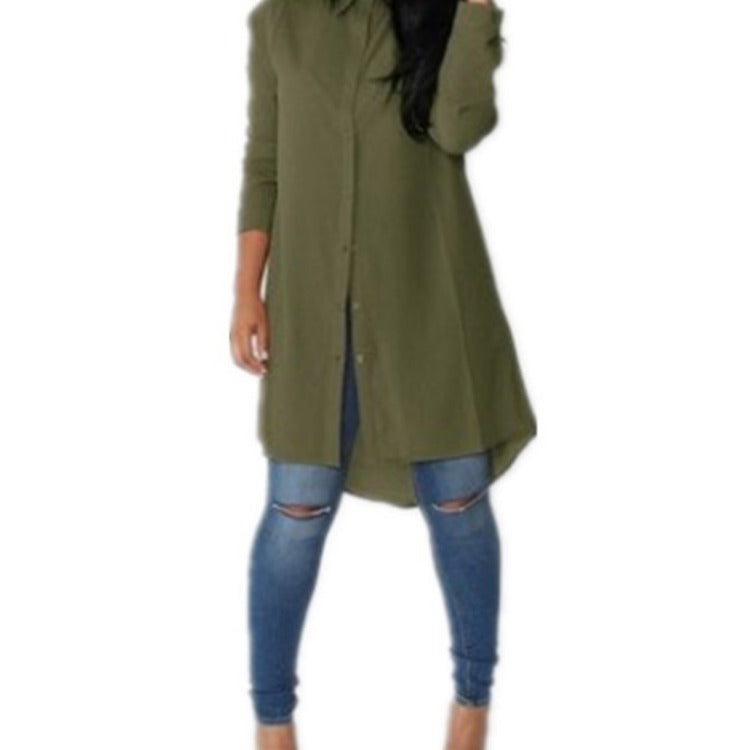 Damen Langes Hemdkleid‑Tunika mit Knopfleiste, Hemdkragen und asymmetrischem Saum Shop Nory