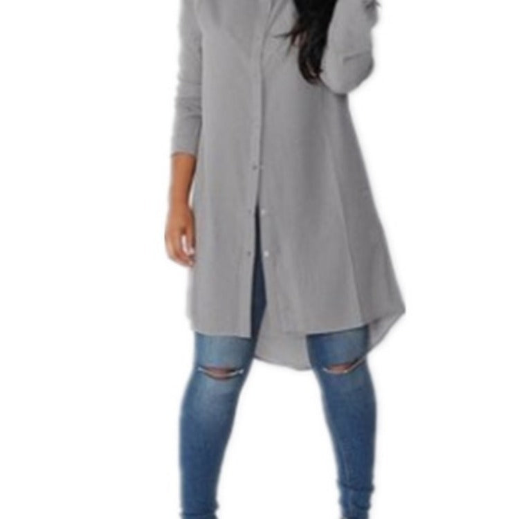 Damen Langes Hemdkleid‑Tunika mit Knopfleiste, Hemdkragen und asymmetrischem Saum Shop Nory