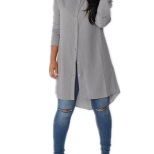 Damen Langes Hemdkleid‑Tunika mit Knopfleiste, Hemdkragen und asymmetrischem Saum Shop Nory