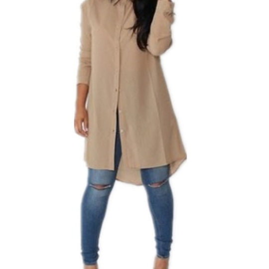 Damen Langes Hemdkleid‑Tunika mit Knopfleiste, Hemdkragen und asymmetrischem Saum Shop Nory