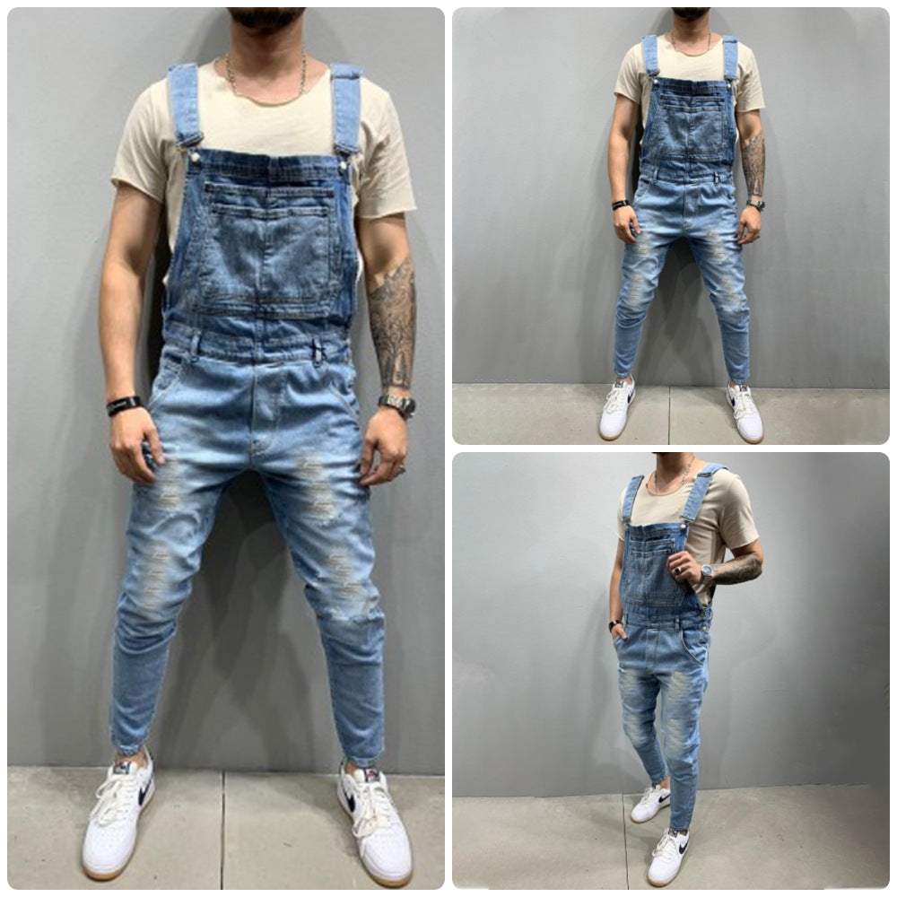 Herren Denim-Latzhose mit Destroyed-Details