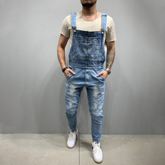 Herren Denim-Latzhose mit Destroyed-Details