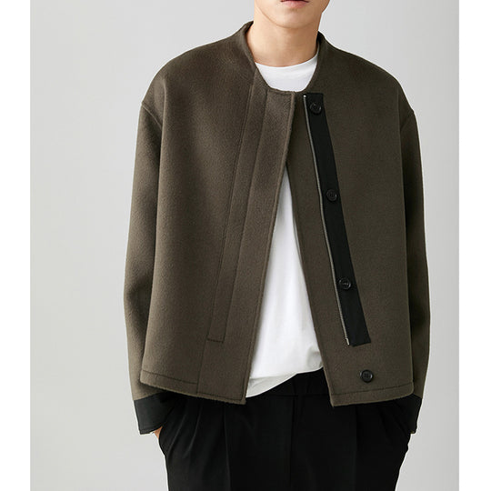 Herren Kurzjacke im Boxy-Schnitt aus Wollmix mit asymmetrischer Reißverschluss- und Knopfblende Shop Nory