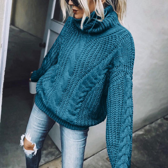 Damen nan Oversized Strickpullover mit grobem Zopfmuster und Rollkragen Shop Nory