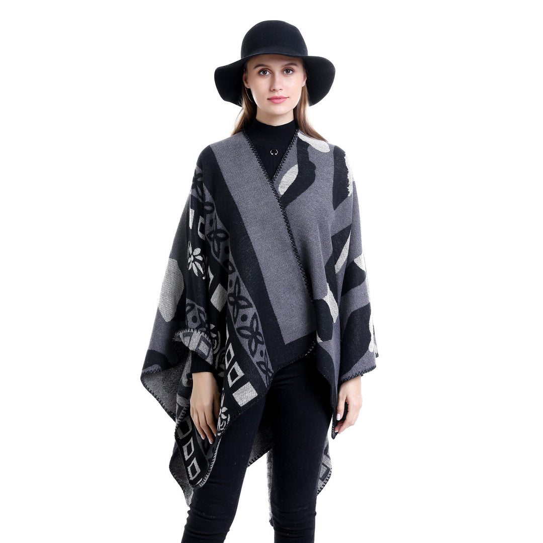 Damen Jacquard‑Strickruana im Oversize‑Fall mit grafischer Musterung Shop Nory