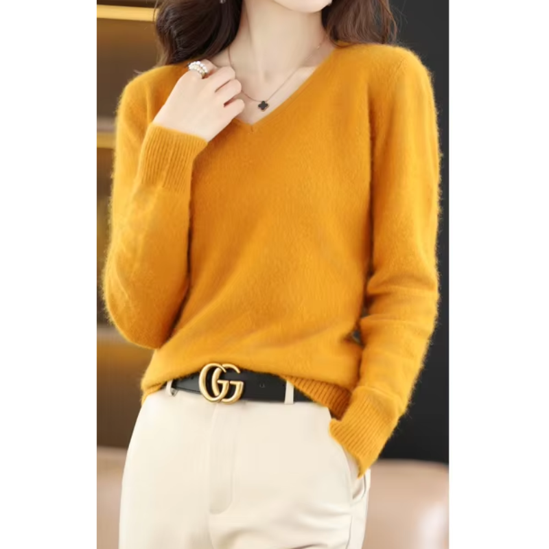 Pullover Damen V-ausschnitt Leichter und Weicher Strickpullover