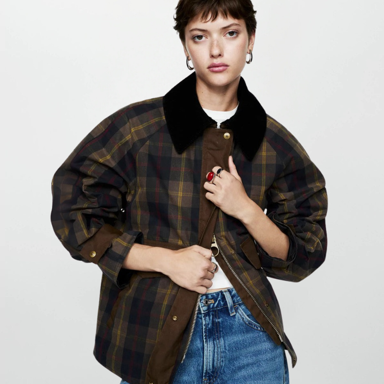 Trendy Damen Karomuster Zip-Up Jacke