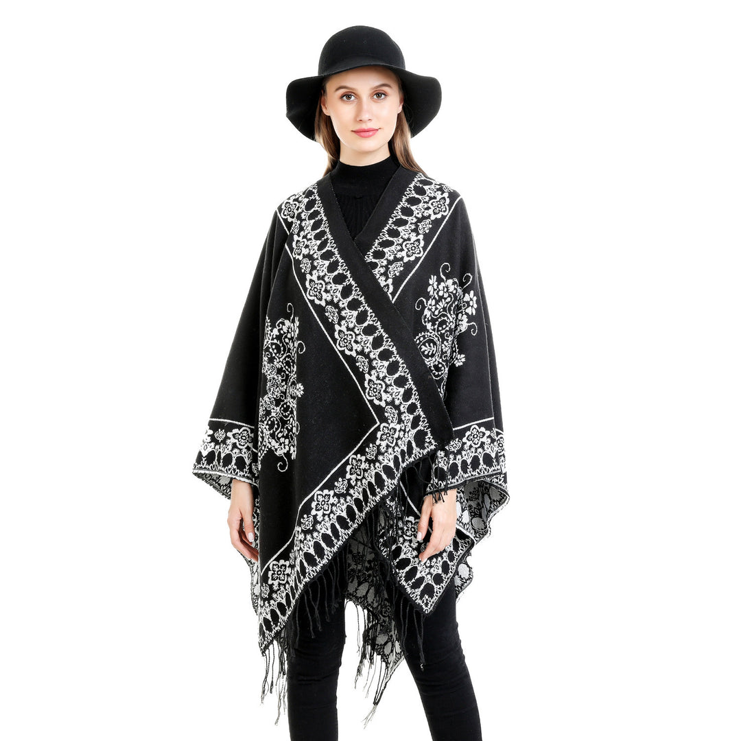 Damen Jacquard‑Poncho im Kimono‑Fall mit Fransensaum Shop Nory