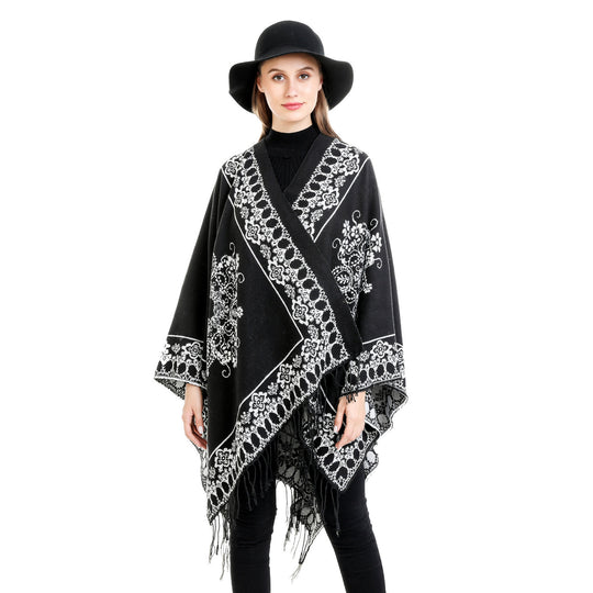 Damen Jacquard‑Poncho im Kimono‑Fall mit Fransensaum Shop Nory
