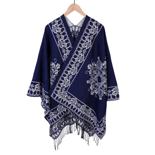 Damen Jacquard‑Poncho im Kimono‑Fall mit Fransensaum Shop Nory