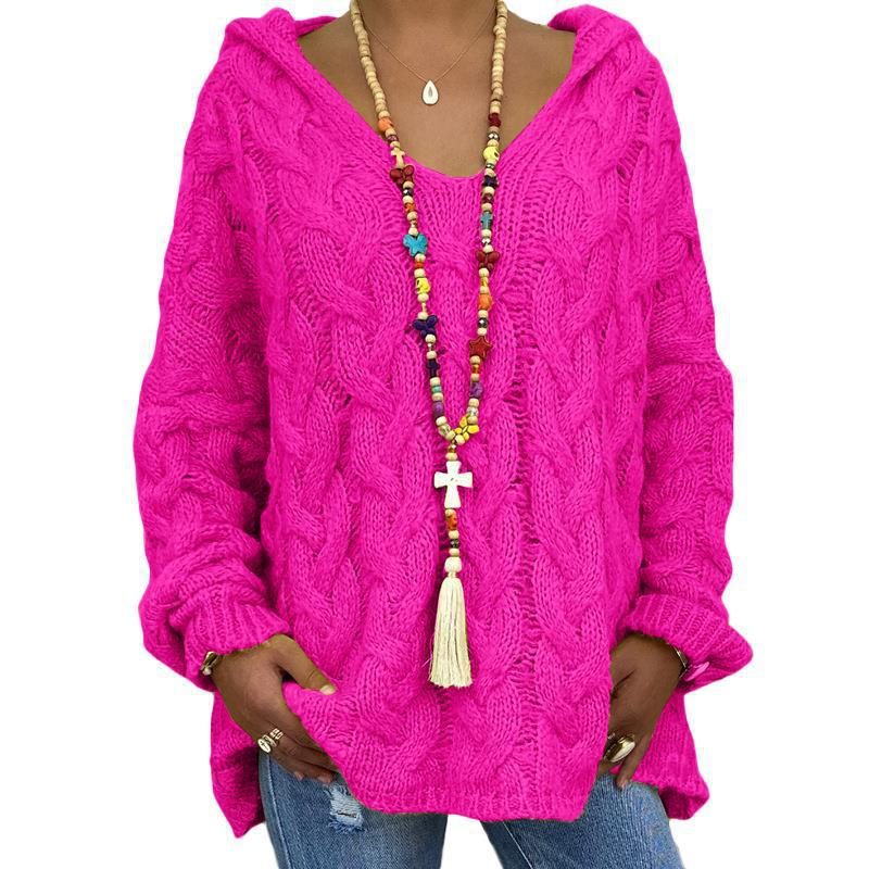 Damen nan oversized Kapuzenpullover mit Zopfmuster, tiefem V-Ausschnitt und seitlichen Schlitzen Shop Nory
