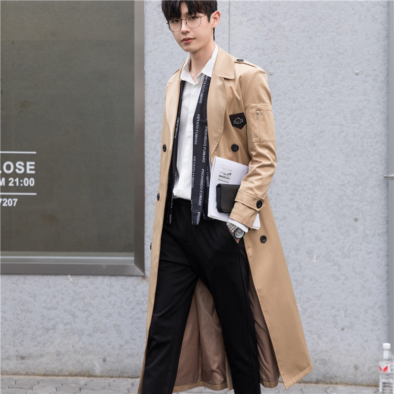 Herren Lang geschnittener Trenchcoat im modernen Citystil mit Ärmel-Reißverschluss und Schalkragen Shop Nory