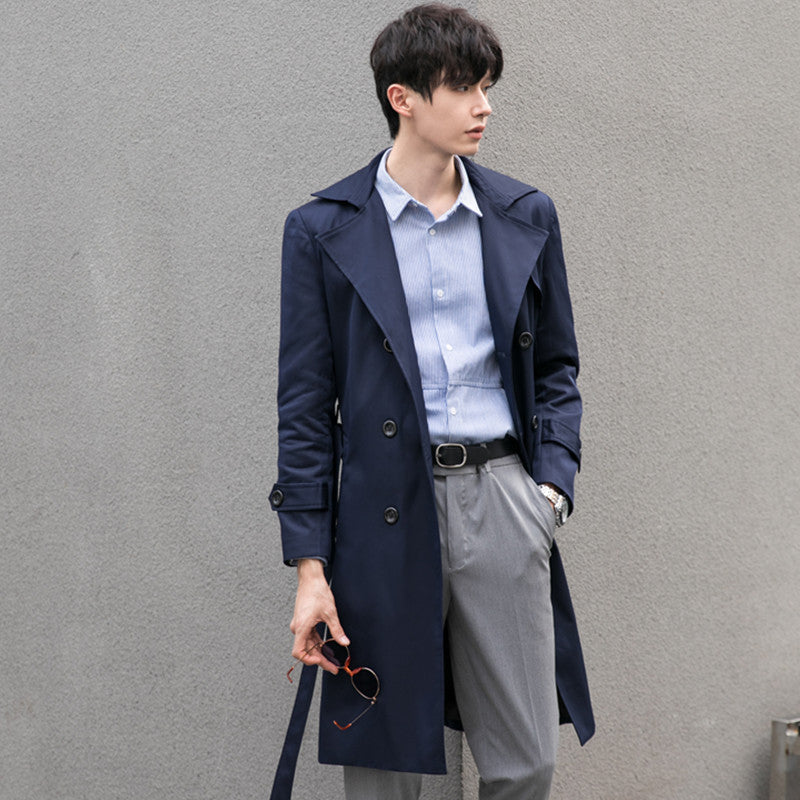Herren Eleganter taillierter Trenchcoat mit doppelter Knopfleiste und Bindegürtel Shop Nory