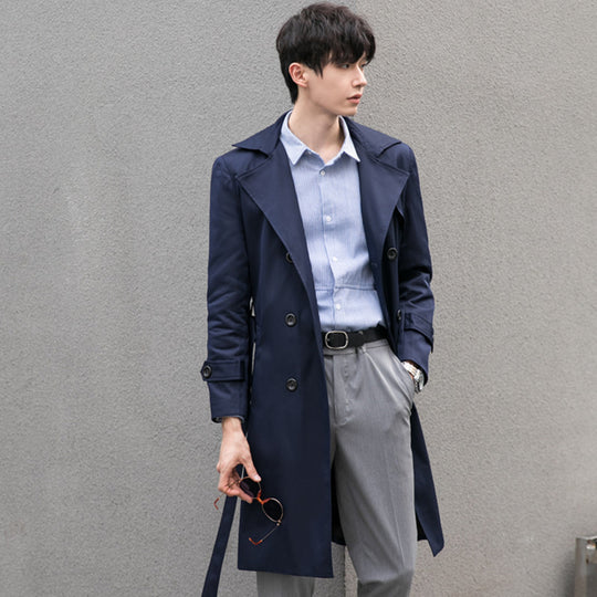 Herren Eleganter taillierter Trenchcoat mit doppelter Knopfleiste und Bindegürtel Shop Nory
