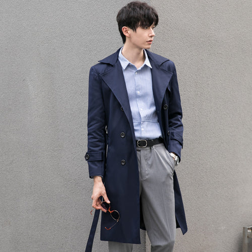 Herren Eleganter taillierter Trenchcoat mit doppelter Knopfleiste und Bindegürtel Shop Nory