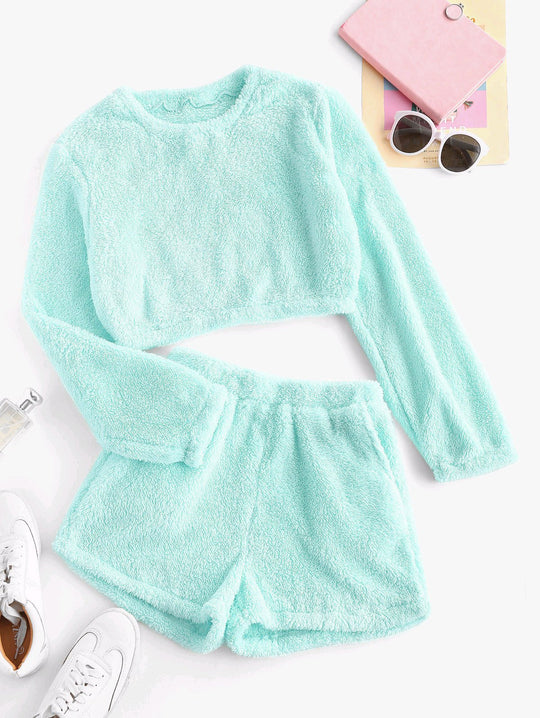Damen Kuschelige Plüsch-Pyjama-Set