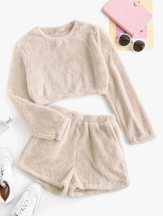 Damen Kuschelige Plüsch-Pyjama-Set