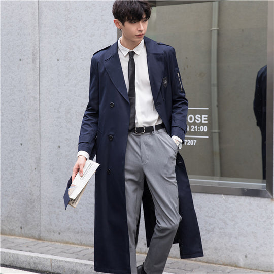 Herren Lange taillierte Trenchcoat-Jacke mit Reißärmeltasche, Wind- und Wasserabweisend Shop Nory
