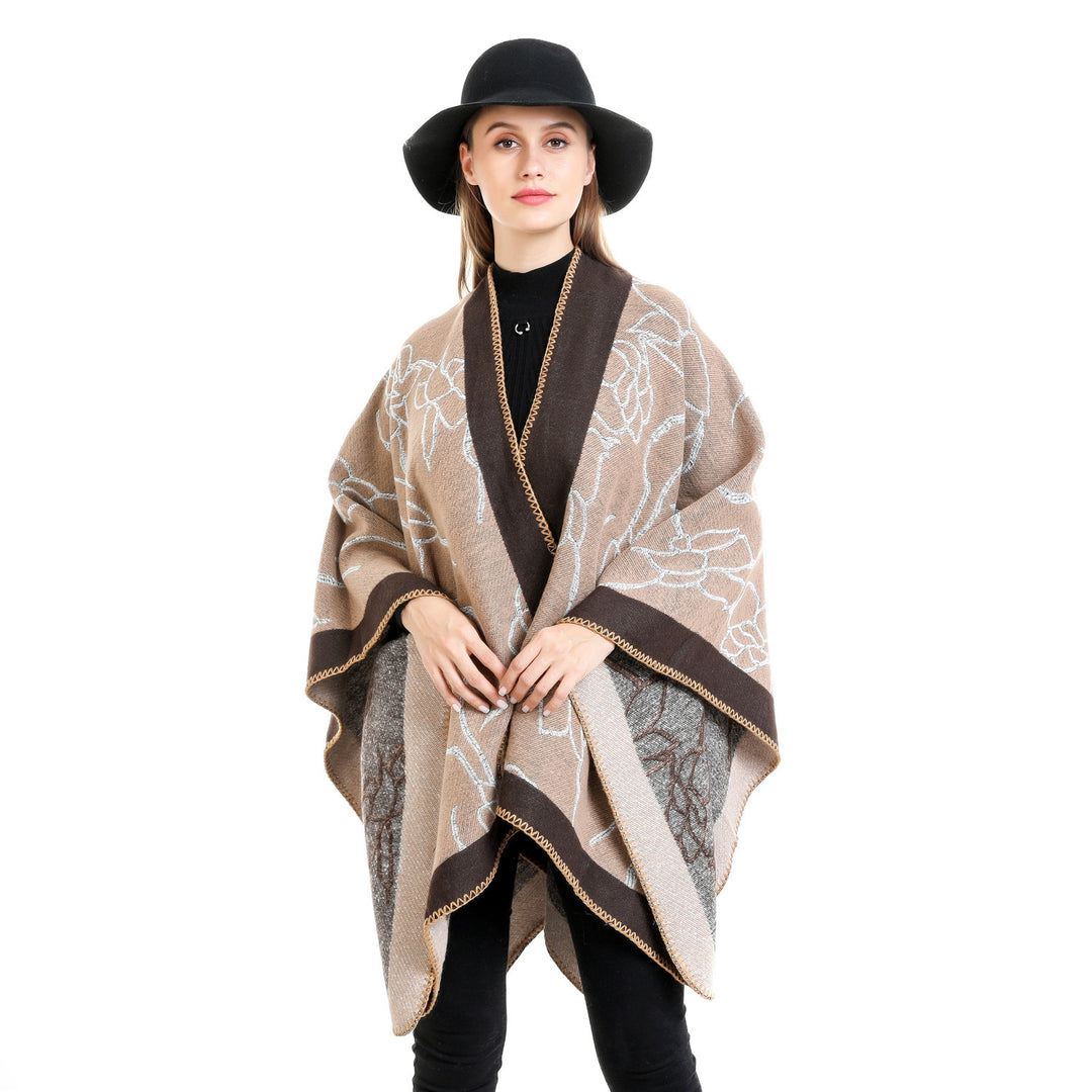 Damen Oversize-Strickruana mit floraler Kontraststickerei Shop Nory