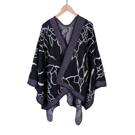 Damen Oversize-Strickruana mit floraler Kontraststickerei Shop Nory