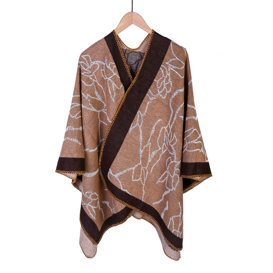 Damen Oversize-Strickruana mit floraler Kontraststickerei Shop Nory