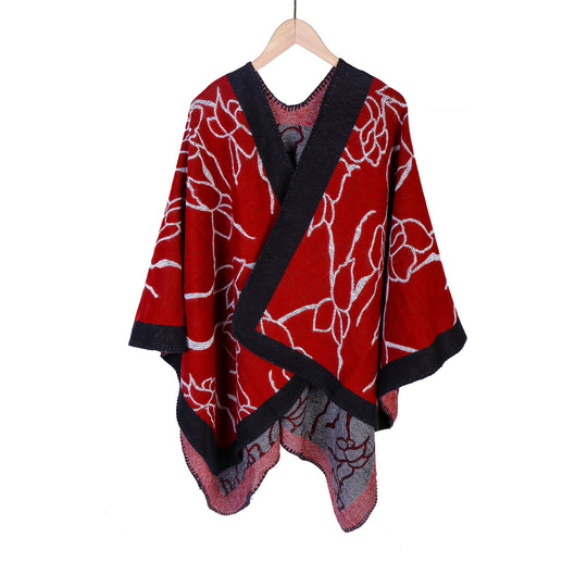 Damen Oversize-Strickruana mit floraler Kontraststickerei Shop Nory