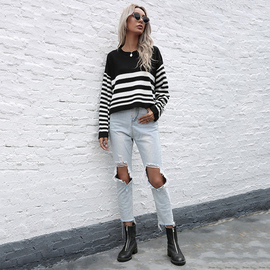 Damen Oversize-Feinstrickpullover mit Block- und Querstreifen Shop Nory