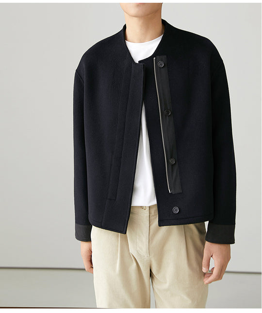 Herren Kurzjacke im Boxy-Schnitt aus Wollmix mit asymmetrischer Reißverschluss- und Knopfblende Shop Nory