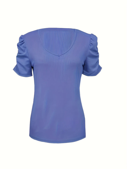 Elegantes Geripptes V-Ausschnitt T-Shirt für Damen