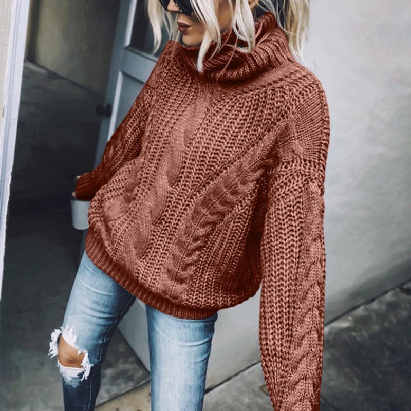 Damen nan Oversized Strickpullover mit grobem Zopfmuster und Rollkragen Shop Nory