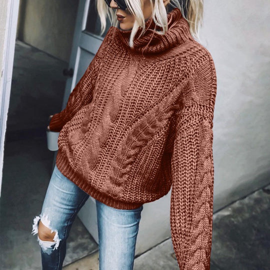Damen nan Oversized Strickpullover mit grobem Zopfmuster und Rollkragen Shop Nory
