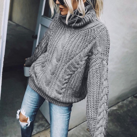 Damen nan Oversized Strickpullover mit grobem Zopfmuster und Rollkragen Shop Nory
