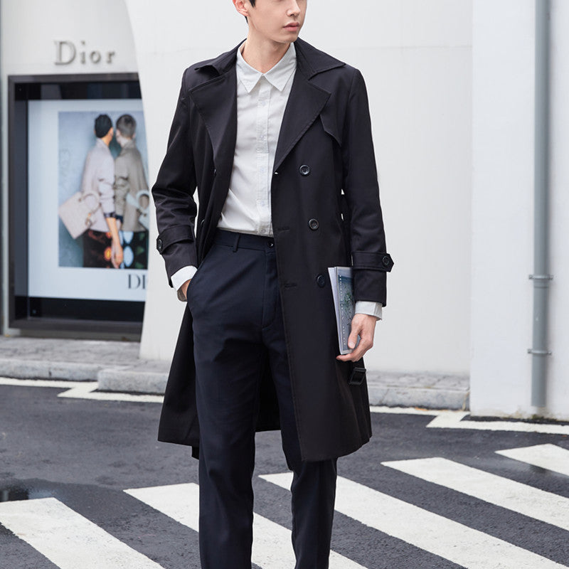 Herren Eleganter taillierter Trenchcoat mit doppelter Knopfleiste und Bindegürtel Shop Nory