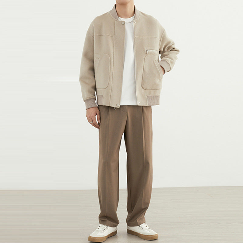 Herren Kurzjacke im Blouson-Stil aus Wollmix mit Rippkragen, Reißverschluss und Brusttasche Shop Nory