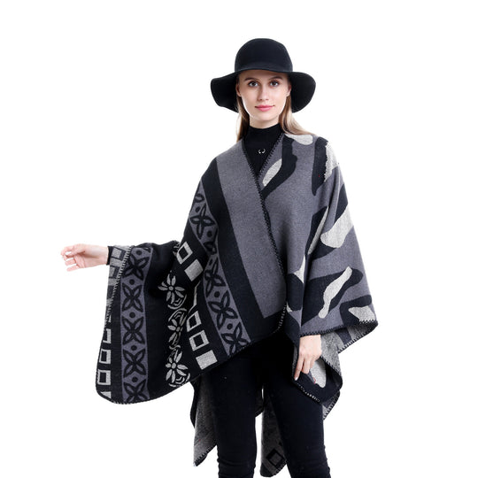 Damen Jacquard‑Strickruana im Oversize‑Fall mit grafischer Musterung Shop Nory