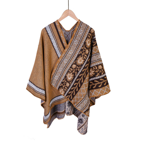 Damen Oversize-Ruana-Poncho mit Ornament-Jacquard und gehäkelter Kettelnaht Shop Nory
