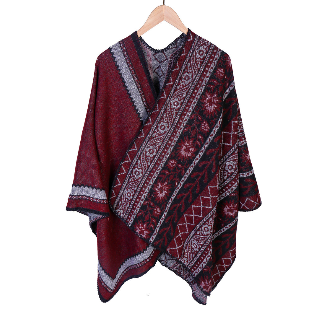 Damen Oversize-Ruana-Poncho mit Ornament-Jacquard und gehäkelter Kettelnaht Shop Nory