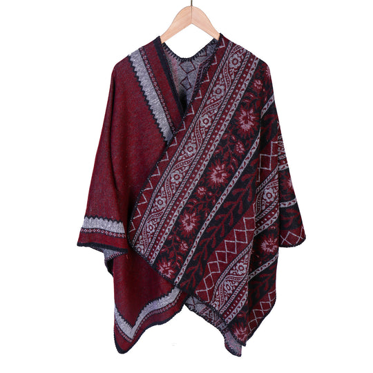 Damen Oversize-Ruana-Poncho mit Ornament-Jacquard und gehäkelter Kettelnaht Shop Nory
