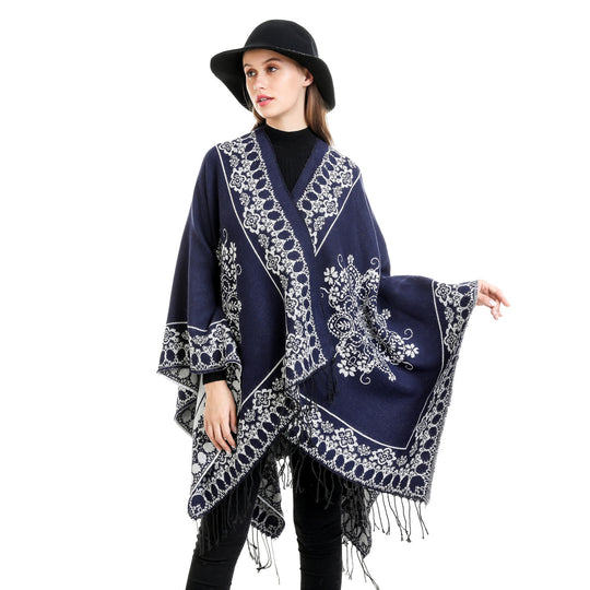 Damen Jacquard‑Poncho im Kimono‑Fall mit Fransensaum Shop Nory