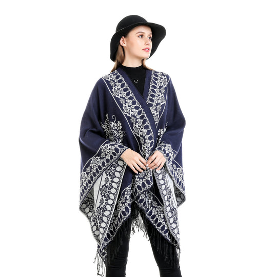Damen Jacquard‑Poncho im Kimono‑Fall mit Fransensaum Shop Nory